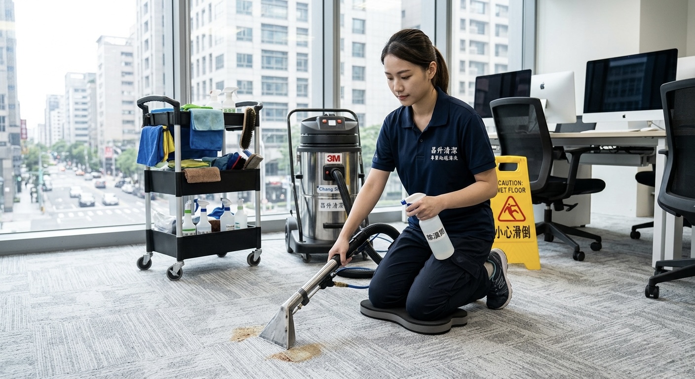 台北辦公室．地毯局部髒污清洗示意圖